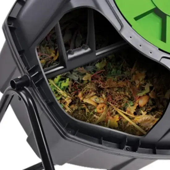 Tumbleweed 110 Liter 29 Gallon Indoor Outdoor Drum Waste Container Bin Garden Compost Tumbler with Stand and Twist Lid, Plastic, Black and Green image {3}