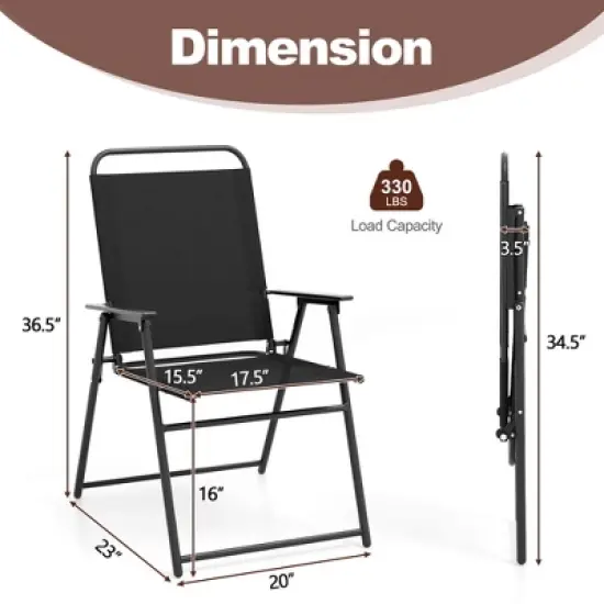 Costway 2pcs Patio Folding  Chairs Dining Armrest Backrest Outdoor Portable Gray/Black image {8}