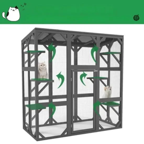 DSVIMOY Outdoor Cat House, Large Feral Cat Shelter for Mulitiple Cats with Six Platforms, Large Enter Door, Waterproof Roof, Grey, 59"*28"*59" image {4}