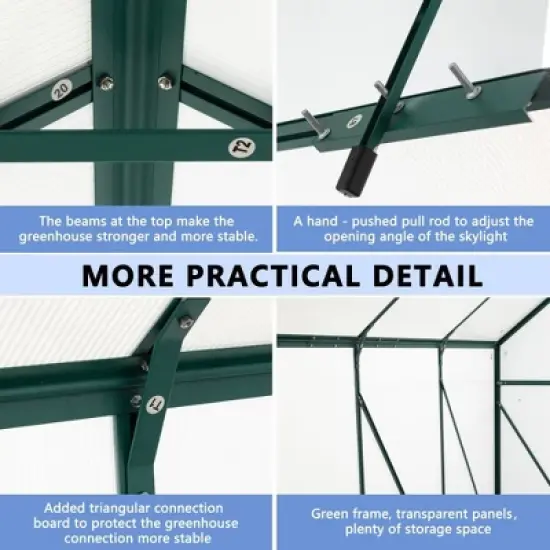 Greenhouses For Outdoors, Walk In Greenhouse With Adjustable Roof,  Drainage System & Galvanized Base, Rust-proof Greenhouse For Backyard image {8}