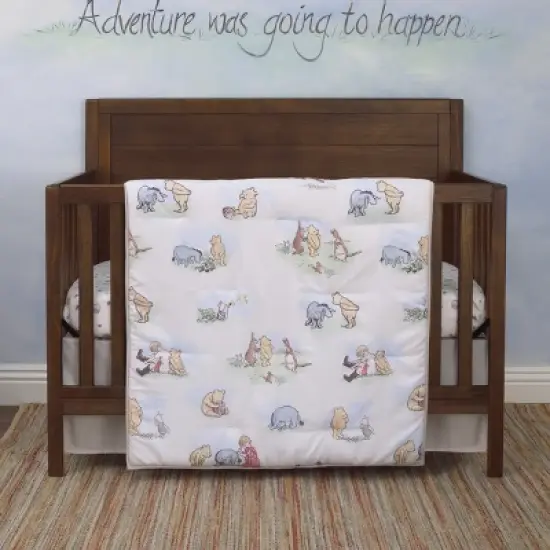 Disney Winnie the Pooh Classic Pooh Ivory, Blue, Sage, Tan Storybook 6 Piece Nursery Crib Bedding Set image {8}