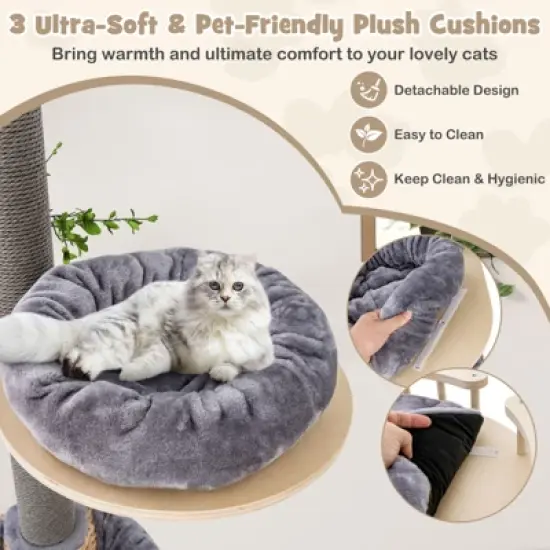Costway 5-Tier Floor to Ceiling Cat Tree w/93"-107" Adjustable Height Cozy Hammock & Bed image {3}