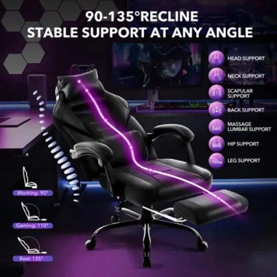 Big and Tall Office Chair, High Back Leather Gaming Chair with Footrest, Ergonomic Computer Chair w/Lumbar Support & Headrest, 360&deg; Swivel Base image {5}