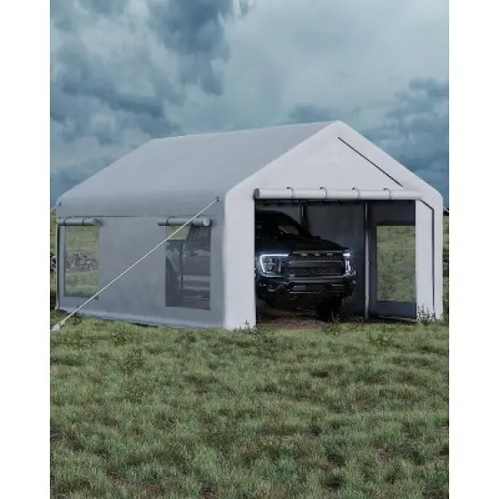 GustoWave Heavy Duty 13x20 Ft Carport, Portable Garage with Removable Sidewalls & Doors image {7}
