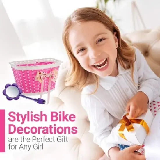 Girls&rsquo; Bicycle Decoration Kit &ndash; Complete Accessory Set with Basket, Handlebar Streamers, Spoke Beads & Rearview Mirror image {1}