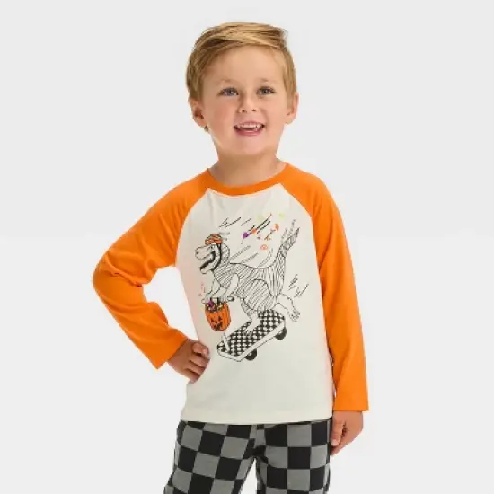 Toddler Boys' Long Sleeve Halloween Graphic T-Shirt and Fleece Jogger Pants Set - Cat & Jack&trade; Cream image {2}