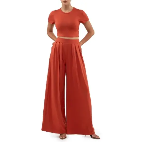 August Sky Women's Knit Crop Top and Palazzo Pant Set image {7}