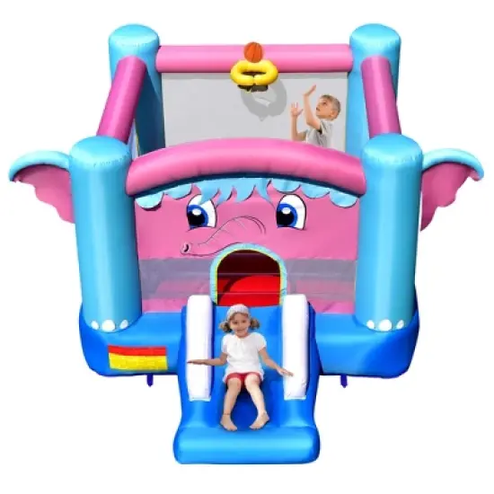 Costway Inflatable Bounce House 3-in-1 Elephant Theme Inflatable Castle w/ 735W Blower image {3}