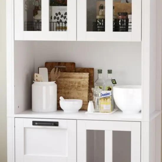 Famapy Modern Kitchen Pantry Cabinet,Tall Storage Organizer with Drawers,Glass Doors for Display,Floating Open Shelf,for Spices and Dishes image {4}