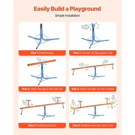 VEVOR Kids Seesaw, 100 lbs Load Capacity per Seat, Sit and Spin Teeter Totter, Swiveling 360 Degrees Rotating for Aged 3+, Orange&Blue&Yellow image {3}