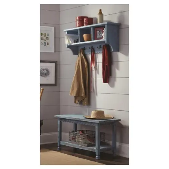 Country Cottage Antiqued Wood Coat Hooks and Storage Bench Set - Alaterre Furniture image {1}