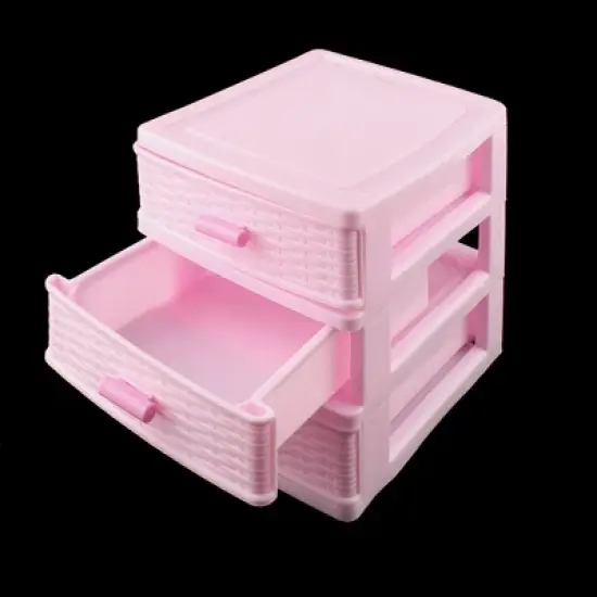 Unique Bargains Home Plastic 3 Layers Cosmetics Lipstick Desk Organizers Pink 1 Pc image {1}