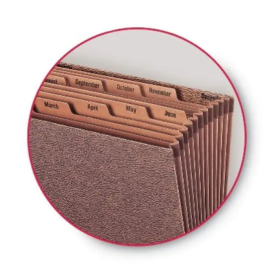 Smead TUFF Expanding Open-Top Stadium File, 12 Sections, 1/12-Cut Tabs, Letter Size, Redrope image {3}