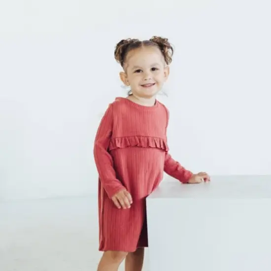 Grayson Collective Toddler Girls' Cozy Ribbed Long Sleeve Dress - Maroon image {4}