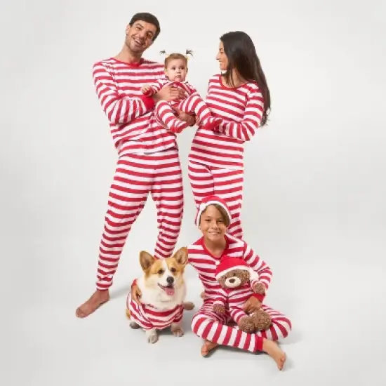 Leveret Matching Family Pajamas Red and White Striped image {7}