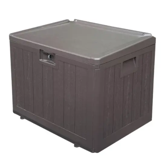 Yardgrace Lockable Wooden Pattern Cushioned Seat Mobile Storage Deck Box image {6}