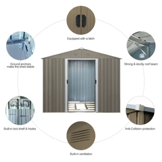 Gulches 8ft x 6ft Outdoor Metal Storage Shed with Metal foundation,Gray (SKU: W540S00012) image {9}