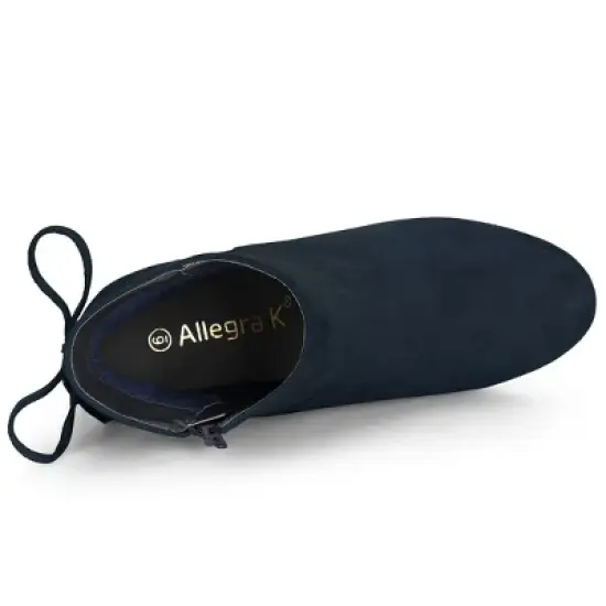 Allegra K Women's Round Toe Block Heel Back Zipper Ankle Boots image {4}