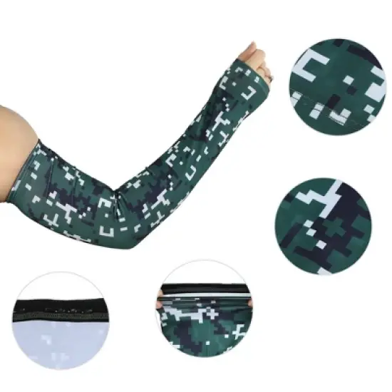 Unique Bargains Basketball Sports Camouflage Cooling Arm Elbow Compression Sleeve Green 1 Pair image {3}