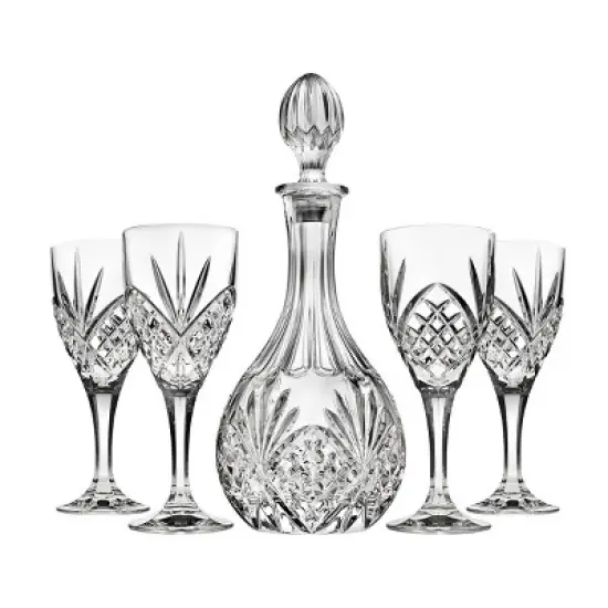 Godinger Silver 5pc Dublin Crystal Wine Decanter Set: Hand Wash, Service for 4, Includes Decanter & Wine Glasses image {5}