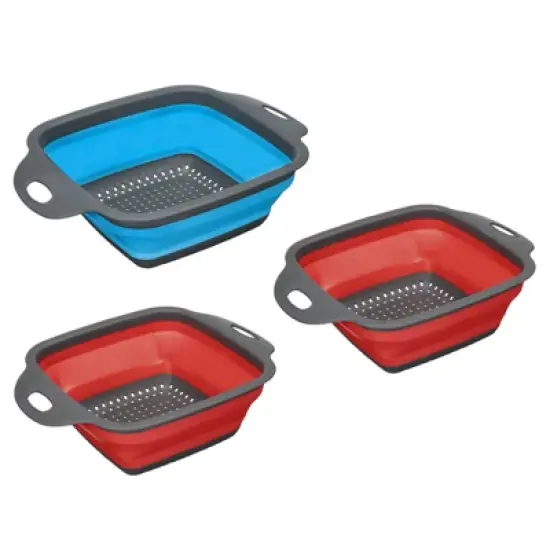 Unique Bargains Collapsible Colander Set Silicone Square Foldable Strainer Basket image {5}