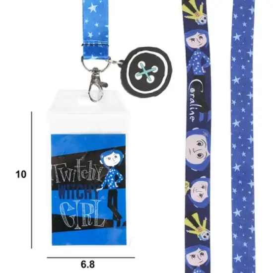 Coraline Twitchy Witchy Girl 22-inch Lanyard with Clear ID Sleeve and Rubber Charm image {2}