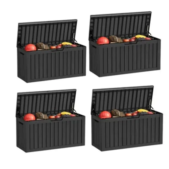 DSVIMOY Deck Boxes, 2-Piece 80 Gal Outdoor Storage Deck Box, Small Patio Storage Bin for Garden Tools, Black, 46.26"*18.7"*23.23" image {5}