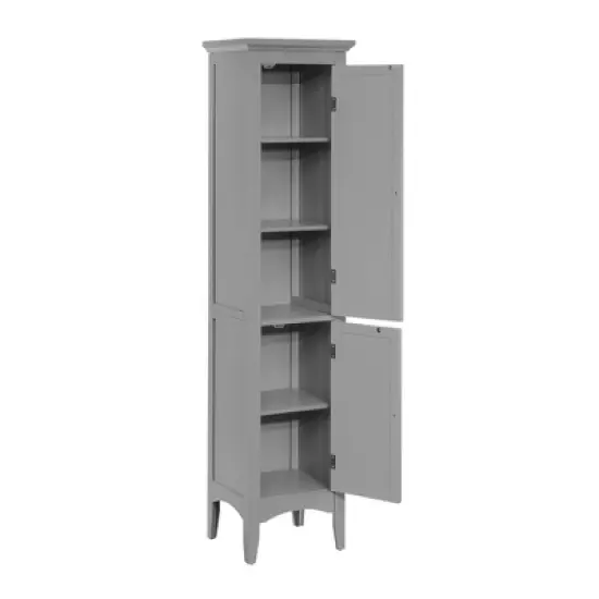 Teamson Home Glancy Wooden Linen Tower Cabinet with Storage, Gray image {5}