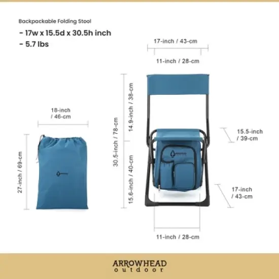 Arrowhead Outdoor Multi-Function 3-in-1 Compact Camp Chair: Backpack, Stool & Insulated Cooler, w/Bottle Holder & Storage Bag, Hiking (Ocean Blue) image {5}