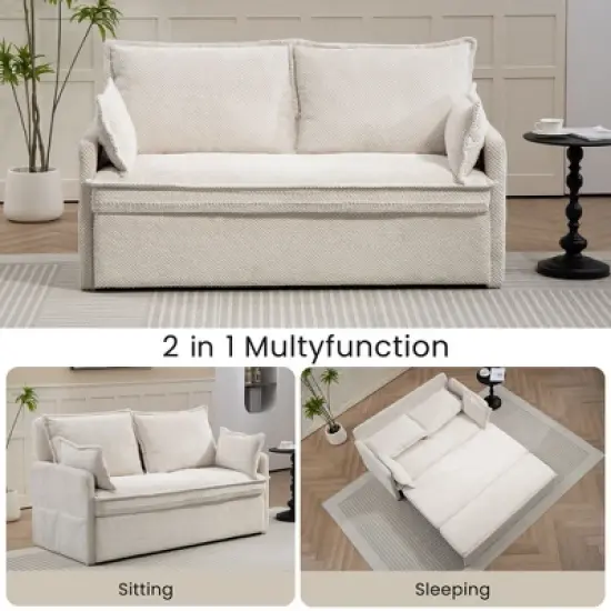 NicBex Convertible Pull Out Sofa Bed Loveseat Couch with Charging Ports & Side Storage,Chenille Fabric Sleeper Sofa for Living Room,Bedroom,White59.5" image {2}