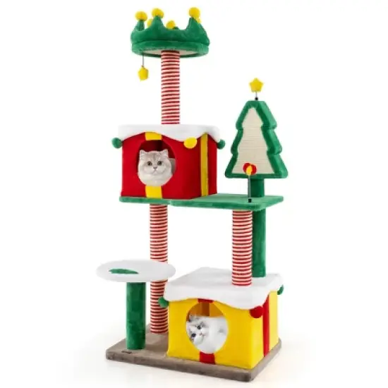 Costway Christmas Cat Tree for Indoor Cats with Sisal Scratching Posts Carpet Plush Perch image {10}