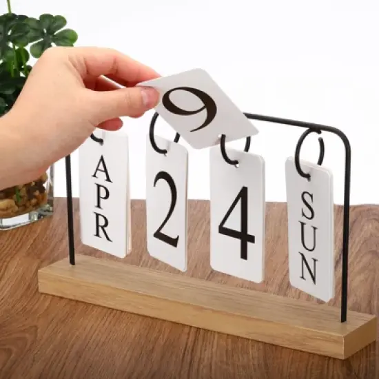 Unique Bargains Desktop Decoration Turn Page Vintage Wood Perpetual Calendar image {3}