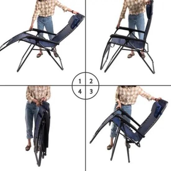 Timber Ridge FC-630-68080 Zero Gravity Locking Outdoor Patio Sun Lounger Recliner Lounge Chair with Cupholder, Blue image {4}