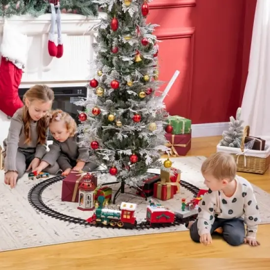 Qaba Electric Train Set for Kids, Battery-Powered Christmas Train Toy Set with Sounds & Lights, Classic Toy Train Set with Gifts Box for 3-8 Years Old image {2}