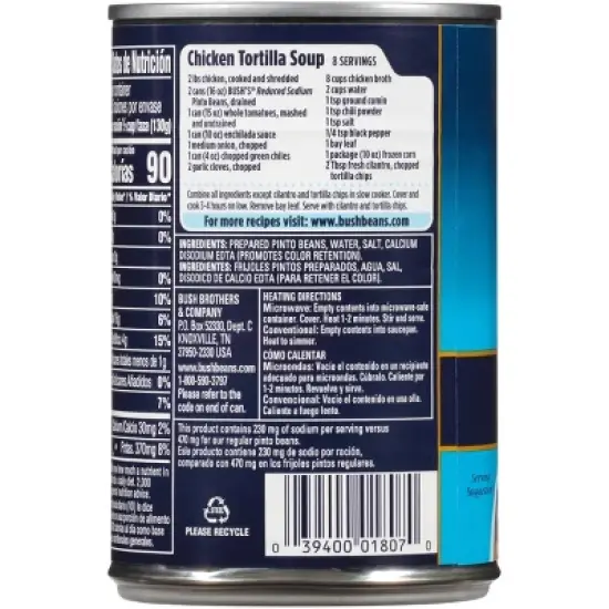 Bush's Reduced Sodium Pinto Beans - 16oz image {3}