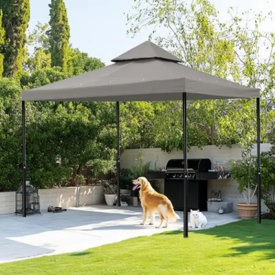 Yescom 8'x8' UV30+ Gazebo Canopy Replacement Top Cover PU Water Resistance for 2 Tier Outdoor Patio Garden Party Gray image {7}