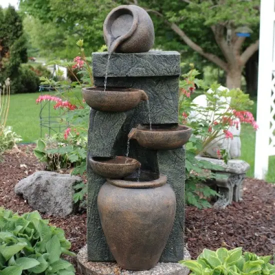Sunnydaze 39"H Electric Polyresin and Fiberglass Cascading Earthenware Tiered Outdoor Water Fountain image {1}
