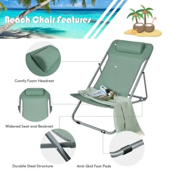 Costway Set of 2 Beach Chair Portable 3-Position Lounge Chair w/ Headrest Blue\Green\Orange image {5}