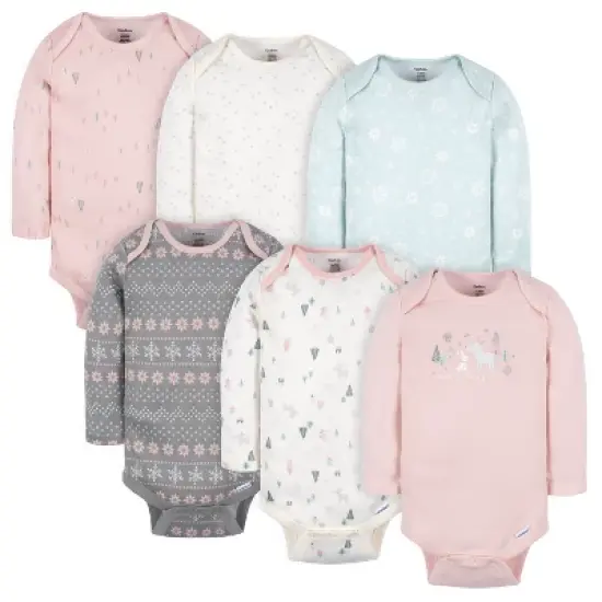 Gerber Baby Girls' Long Sleeve Onesies&reg; Bodysuits, 6-Pack image {9}