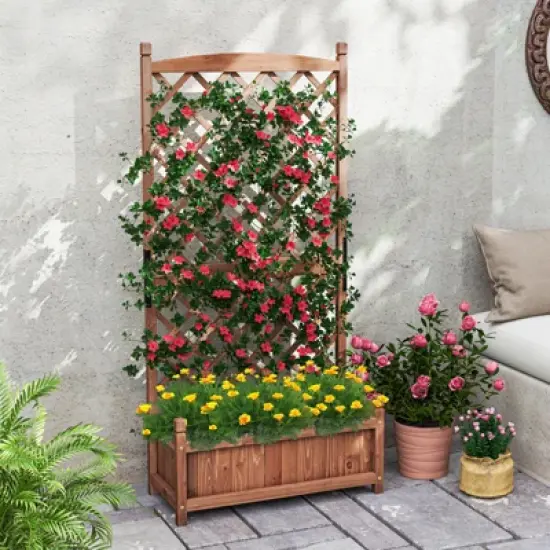 Tangkula 60" Tall Raised Garden Bed w/ Diamond Lattice Trellis Drainage Holes Outdoor image {2}