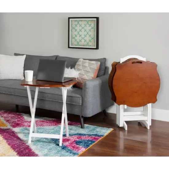 Austin Tray Table Set White/Hazelnut - Powell Company image {1}