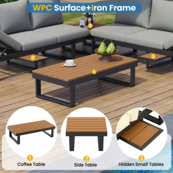 Outdoor Modular Sofa Set with Recliners, Patio Conversation Set Patio Seating Group Outdoor Daybed,Coffee Table for Patio,Garden image {4}