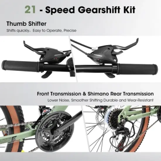 Gulches Mountain Bike 27.5 Inch Wheels, 21-Speed Mens Womens Trail Commuter City Mountain Bike,High Carbon steel Frame Bicycles,Green image {6}