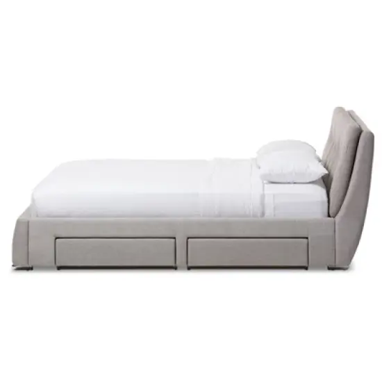 King Camile Modern and Contemporary Fabric Upholstered 4 Drawer Storage Platform Bed Gray - Baxton Studio image {2}