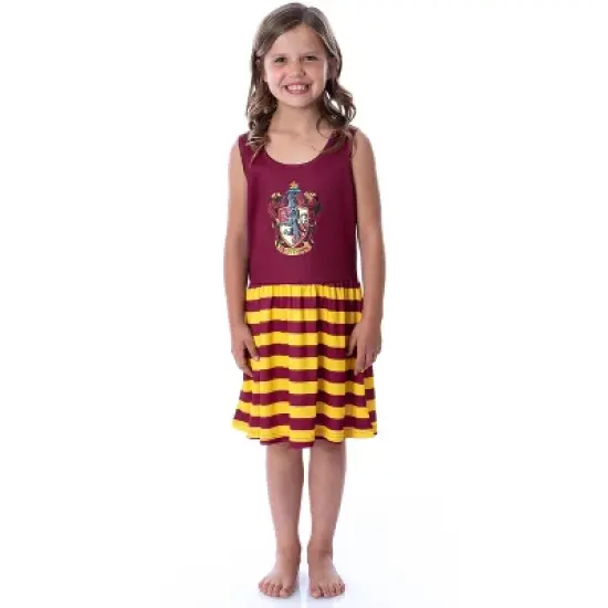 Harry Potter Girls All Houses Crest Logo Tank Stripe Accent Pajama Nightgown image {1}