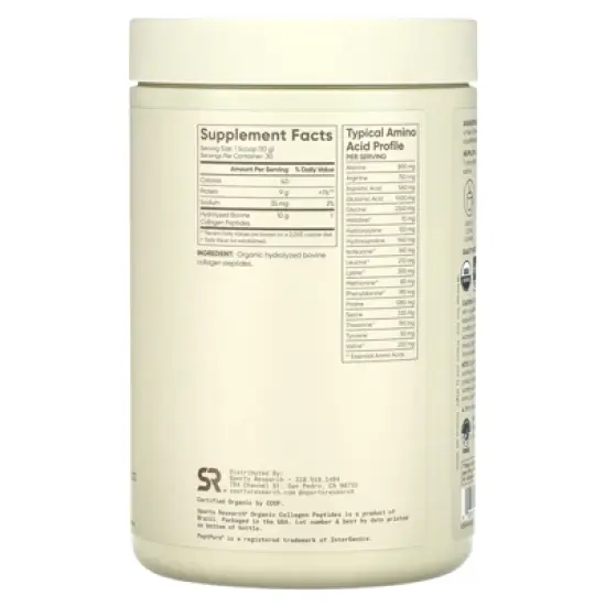 Sports Research Organic Collagen Peptides, Unflavored, 10.58 oz (300 g) image {1}