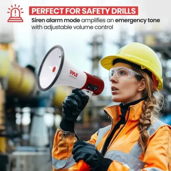 Pyle Megaphone 50-Watt Siren Bullhorn - White & Red image {5}