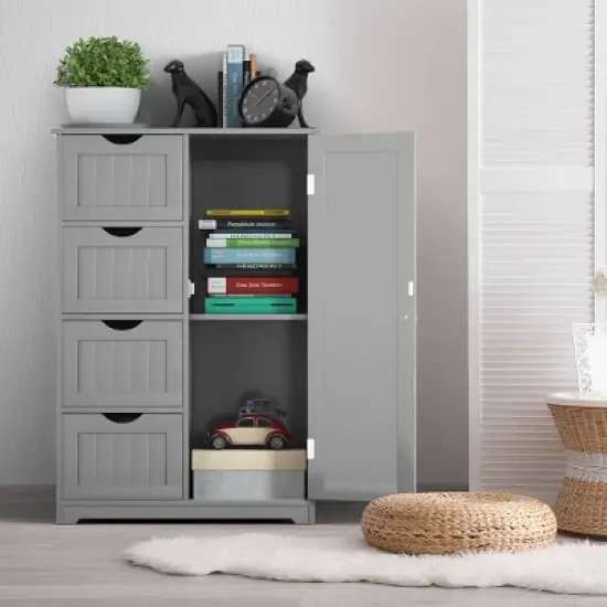 Costway Wooden 4 Drawer Bathroom Cabinet Storage Cupboard 2 Shelves Free Standing image {7}