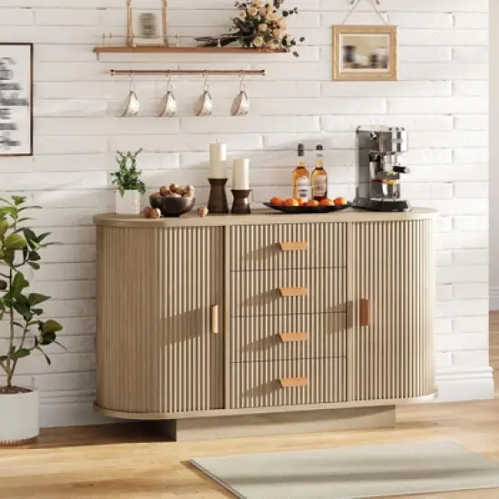 Modern Fluted Sideboard Buffet Cabinet with Storage, Wood Modern 47" Kitchen Storage Cabinet Buffet Table Coffee Bar with Doors image {6}