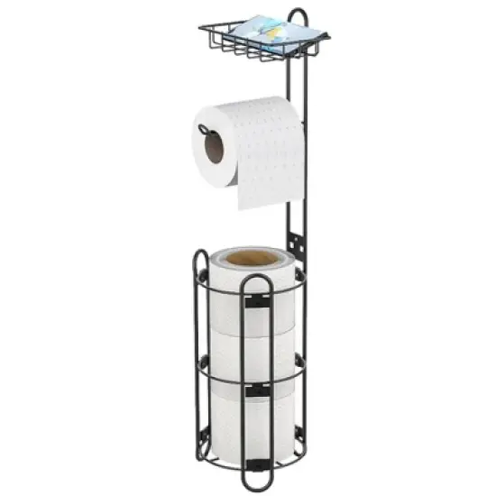 toilet paper holder bracket, metal rust proof tissue roll floor bracket, bathroom storage image {10}